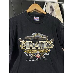 Vintage 90s MLB Pittsburgh Pirates Center Logo Black T-Shirt Size Large USA Made